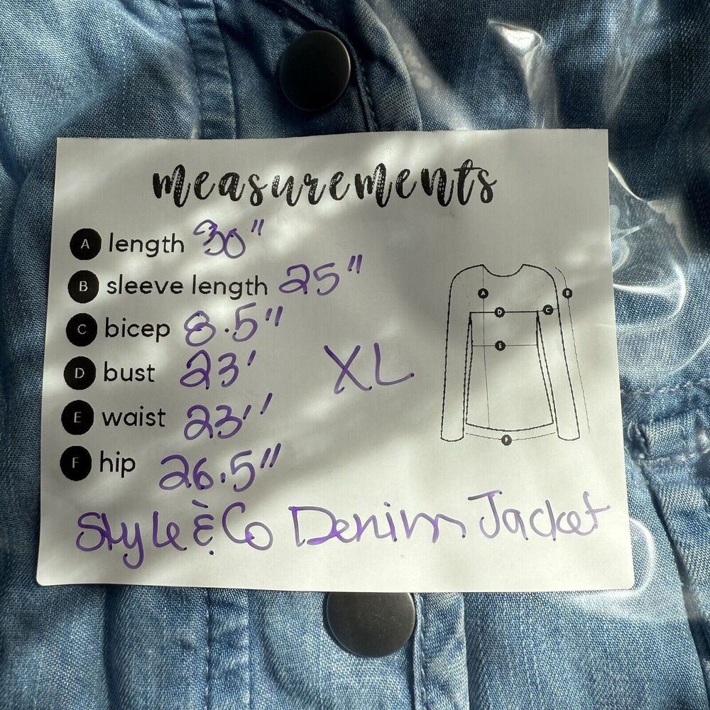 Style & Co Utility Jacket Roll Tab Sleeves Women’s Size XL Blue Chambray - Picture 9 of 9